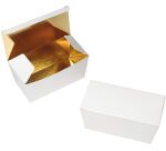 paquet de 25 ballotins à chocolats en carton livrés pré-montés coloris blanc, intérieur or et cartonnette intercalaire blanc cont. 90 g  77x38x35 mm