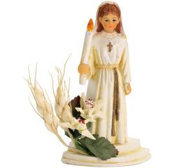 boîte de 1 sujet de communion, avec cierge et épi de blé, fille H10 cm