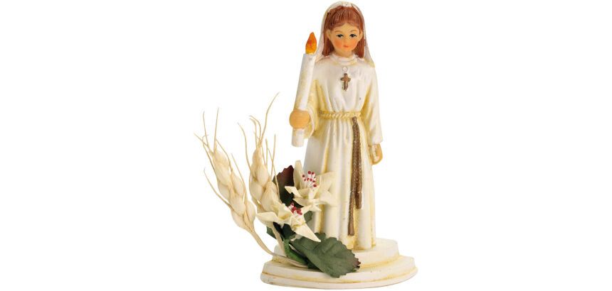 boîte de 1 sujet de communion, avec cierge et épi de blé, fille H10 cm