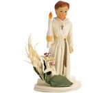 boîte de 1 sujet de communion, avec cierge et épi de blé, garçon H 10 cm