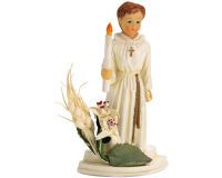boîte de 1 sujet de communion, avec cierge et épi de blé, garçon H 10 cm