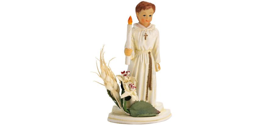 boîte de 1 sujet de communion, avec cierge et épi de blé, garçon H 10 cm