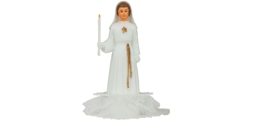 boîte de 24 sujets de communion, avec cierge, fille H12 cm