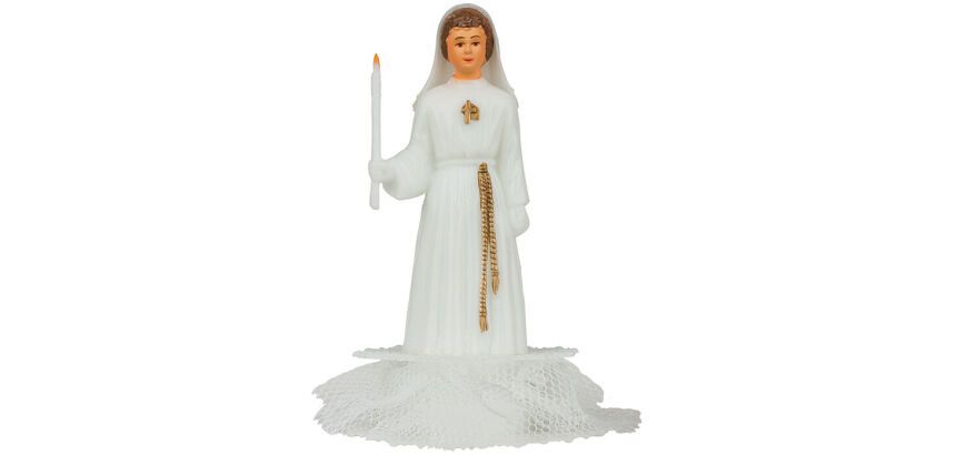 boîte de 24 sujets de communion, avec cierge, fille H12 cm