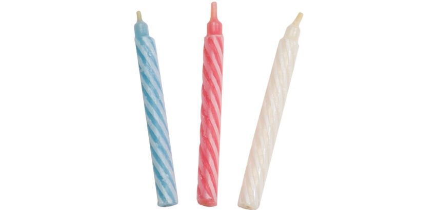 boîte de 50 bougies torsadées grosses ø 8 H75 mm couleurs assorties