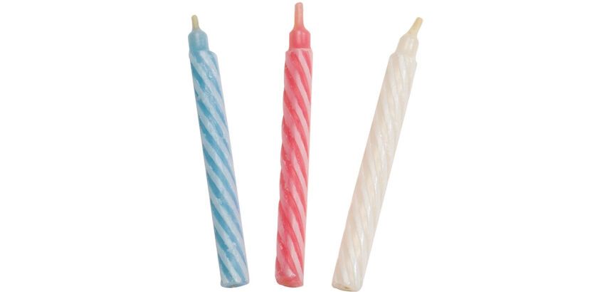 boîte de 50 bougies torsadées grosses ø 8 H75 mm couleurs assorties