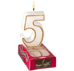 boîte de 12 (12 boîtes de 1) bougies chiffres blanches avec liseré or, n°0