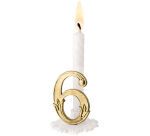 boîte de 10 bougies  blanches sur support, avec chiffre or N°6