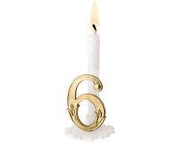 boîte de 10 bougies  blanches sur support, avec chiffre or N°6