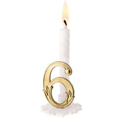 boîte de 10 bougies  blanches sur support, avec chiffre or N°6
