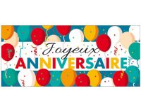 boîte de 24 décors en pain azyme rectangulaire ""Joyeux Anniversaire"" 90x40 mm