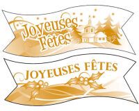 boîte de 24 décors en pain azyme banderole ""Joyeuses fêtes"" 2 modèles assortis 94x30 mm