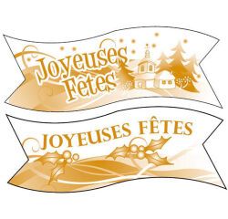 boîte de 24 décors en pain azyme banderole ""Joyeuses fêtes"" 2 modèles assortis 94x30 mm