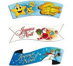 boîte de 24 décors en pain azyme banderole ""Joyeux Noël"" 3 modèles assortis 94x30 mm