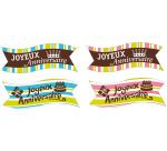 boîte de 24 décors en pain azyme banderole ""Joyeux Anniversaire"" 4 modèles assortis