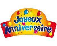 boîte de 24 décors en pain azyme banderole ""Joyeux Anniversaire"" 90x47 mm