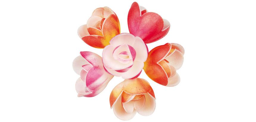 boîte de 72 décors en pain azyme, fleurs azyme pastel ø 40 mm