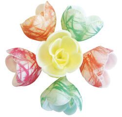 boîte de 72 décors en pain azyme, fleurs azyme pastel zébrées assorties ø 40 mm