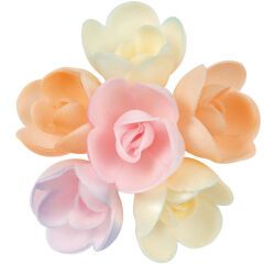 boîte de 72 décors en pain azyme, roses pastel assorties ø 40 mm