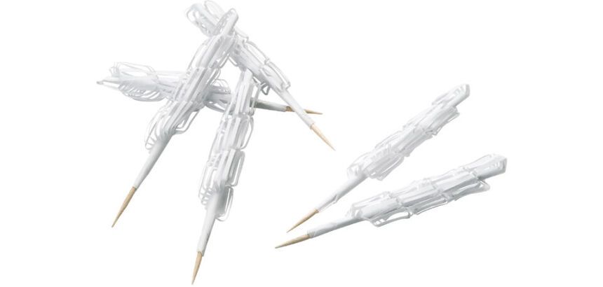 boîte de 100 hâtelets en papier blancs sans faveur sur pique bois 68 mm