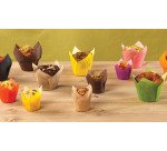 paquet de 300 (50 de chaque couleur) caissettes de cuisson tulipcup en papier ingraissable assorties violet/rose/jaune/rouge/orange/vert ø 35 h 60 mm