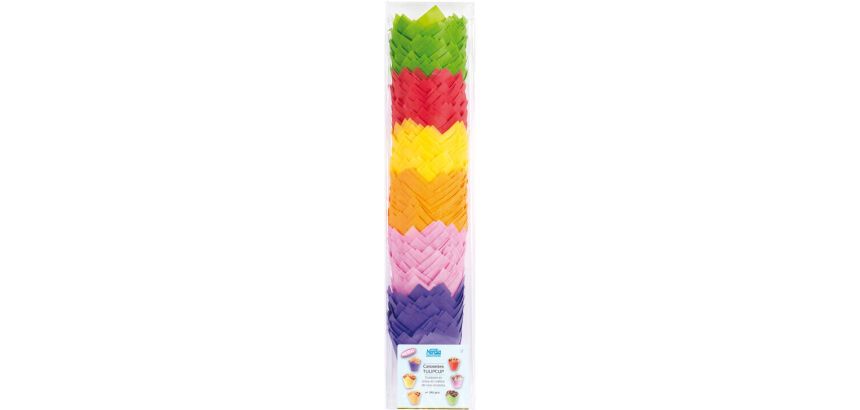 paquet de 240 (40 de chaque couleur) caissettes de cuisson tulipcup en papier ingraissable assorties violet/rose/jaune/rouge/orange/vert ø 50 h 80 mm