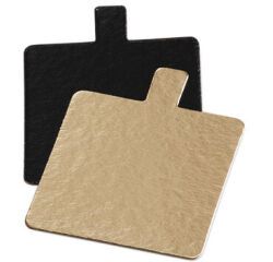boîte distributrice de 200 mini-cartons réversibles métallisés or et noir avec languette, carrés 70x70 mm