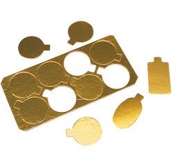 boite de 200 mini-cartons métallisés or en plaques pré-découpées avec languette ovales 90x55 mm