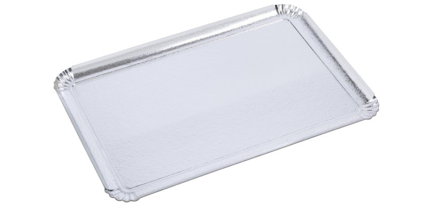 paquet de 25 plateaux en carton métallisé 1 face argent 42x32 cm