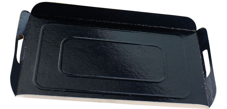 carton de 100 (4 paquets de 25) plateaux en carton à bords pliables noirs 28x19x2 cm