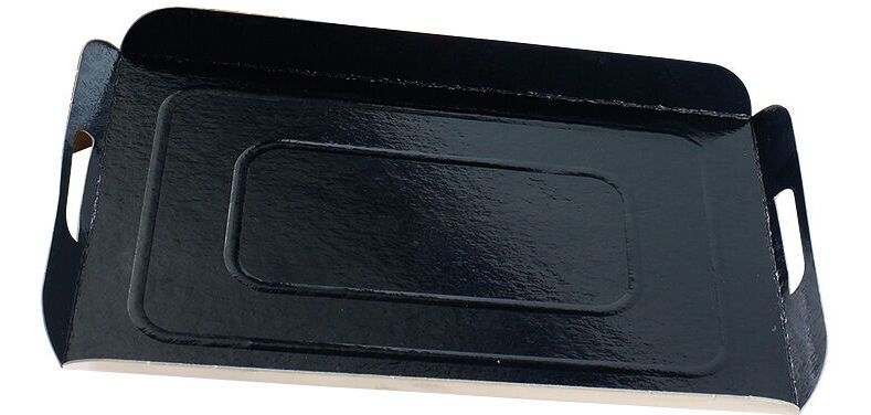 carton de 100 (4 paquets de 25) plateaux en carton à bords pliables noirs 28x19x2 cm