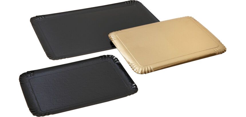 Plateau traiteur carton métallisé double face, noir et or - Lot de 100