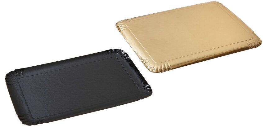 Plateau traiteur carton métallisé double face, noir et or - Lot de 100