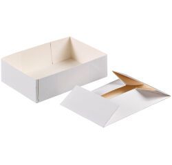 paquet de 100 boites à petits fours en carton blanc, sans couvercle h 50 mm 180x120 mm contenance 375g