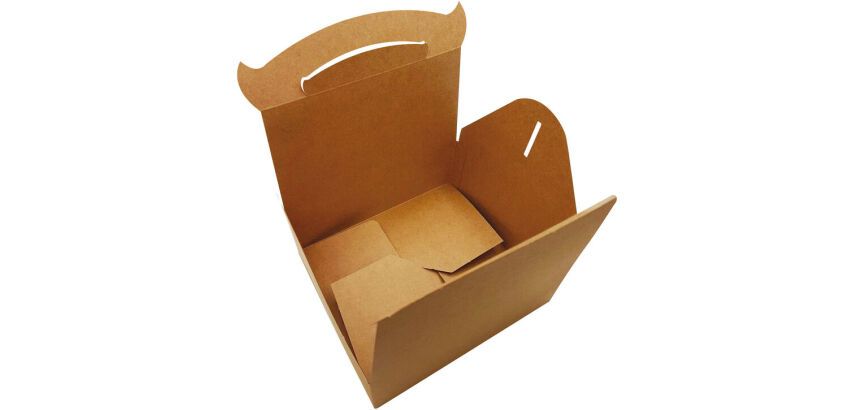 paquet de 50 boîtes en carton kraft brun à poignée 180x160x70 mm