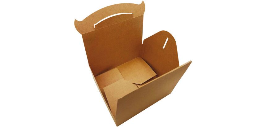 paquet de 50 boîtes en carton kraft brun à poignée 180x160x70 mm