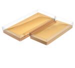 carton de 40 boîtes à bonbons en PVC rectangulaires avec fond carton or 180x90x30 mm