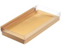 carton de 40 boîtes à bonbons en PVC rectangulaires avec fond carton or 180x90x30 mm