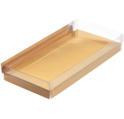 carton de 40 boîtes à bonbons en PVC rectangulaires avec fond carton or 180x90x30 mm