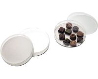 paquet de 10 boîtes à bonbons en PVC rondes avec fond carton blanc ø 140 H25 mm