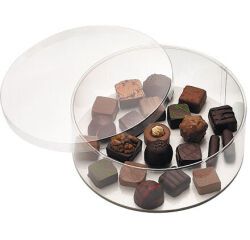 paquet de 5 boîtes à bonbons en PVC rondes avec fond carton blanc ø 160 H65 mm