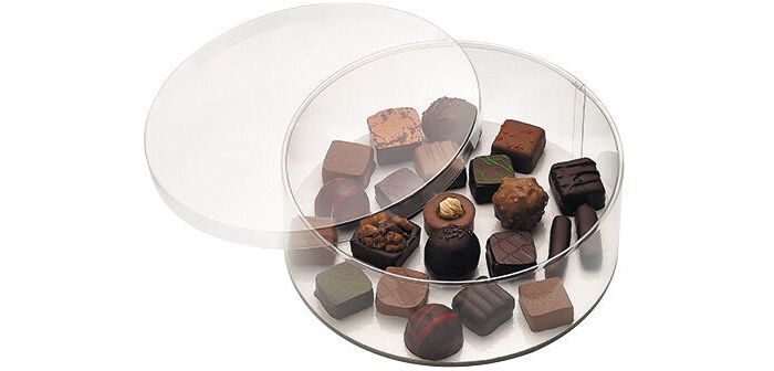 paquet de 5 boîtes à bonbons en PVC rondes avec fond carton blanc ø 160 H65 mm