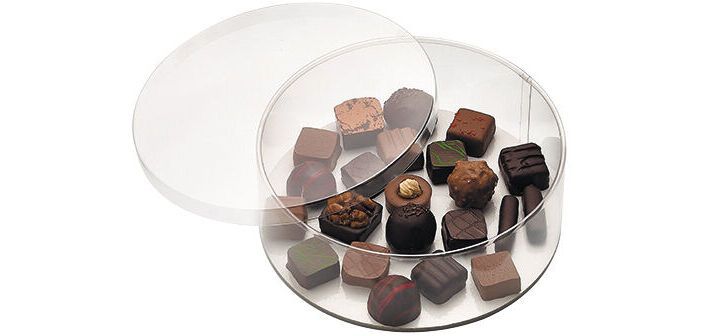 paquet de 5 boîtes à bonbons en PVC rondes avec fond carton blanc ø 160 H65 mm