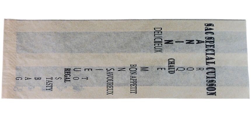 paquet de 1000 (4 sachets de 250) sacs papier kraft imprimés noir spécial cuisson 110x330 mm avec soufflets de 35 mm