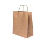 carton de 250 sacs cabas en papier kraft brun et poignées torsadées 260x320 mm avec soufflets de 140 mm