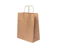 carton de 250 sacs cabas en papier kraft brun et poignées torsadées 260x320 mm avec soufflets de 140 mm