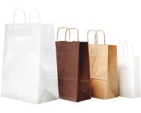 paquet de 250 sacs cabas en papier kraft et poignées torsadées 320x430 mm avec soufflets de 160 mm blanc