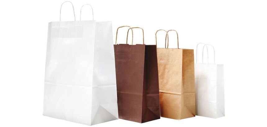 paquet de 250 sacs cabas en papier kraft et poignées torsadées 320x430 mm avec soufflets de 160 mm blanc