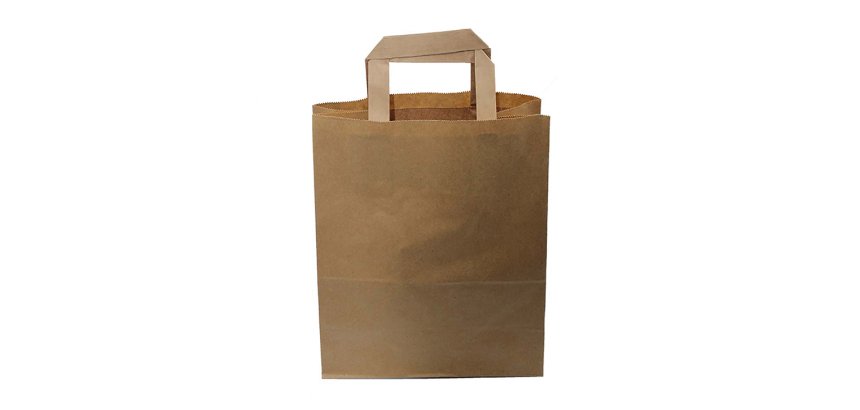 carton de 250 sacs cabas en papier kraft et poignées plates 260x320 mm avec soufflets de 140 mm
