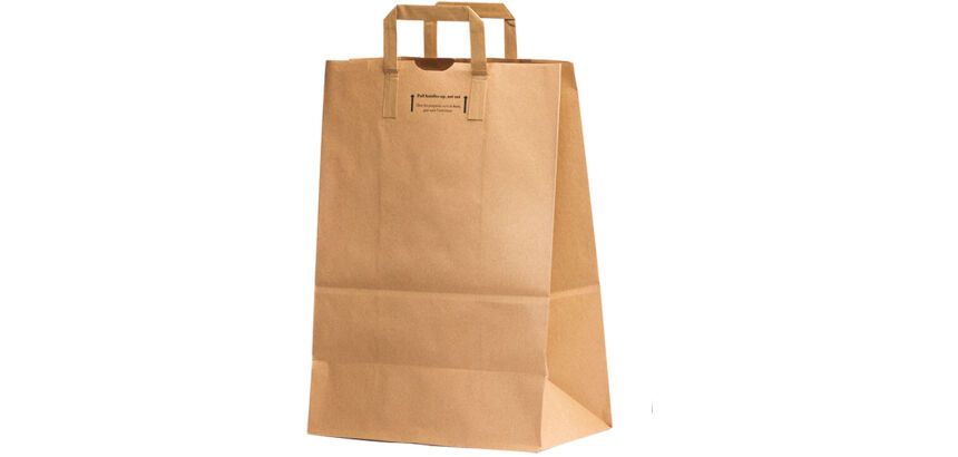 carton de 250 sacs cabas en papier kraft et poignées plates 320x440 mm avec soufflets de 170 mm brun